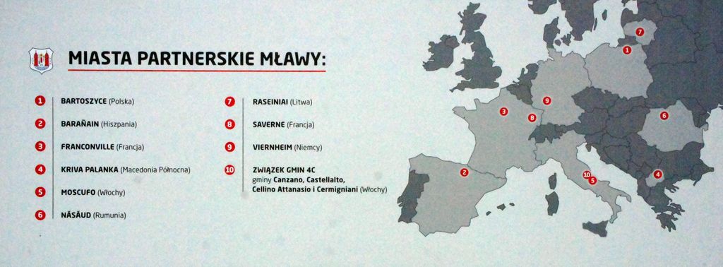 mapa miast partnerskich Mławy